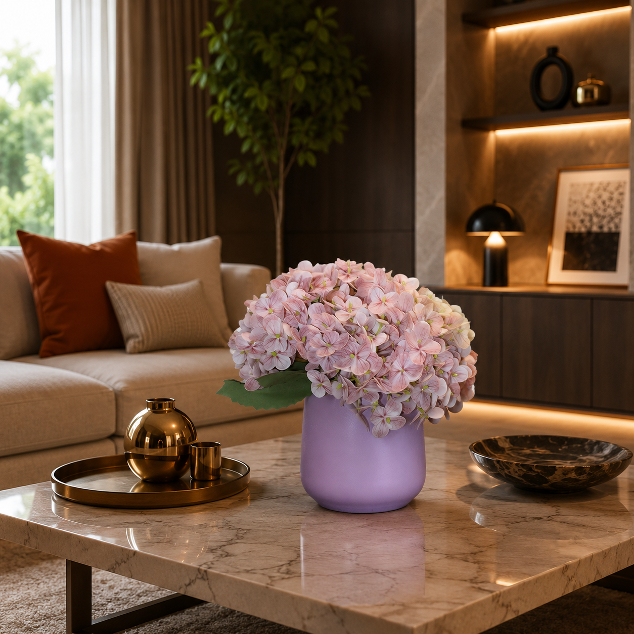 Premium Yapay Açık Pembe Ortanca Aranjmanı 25cm