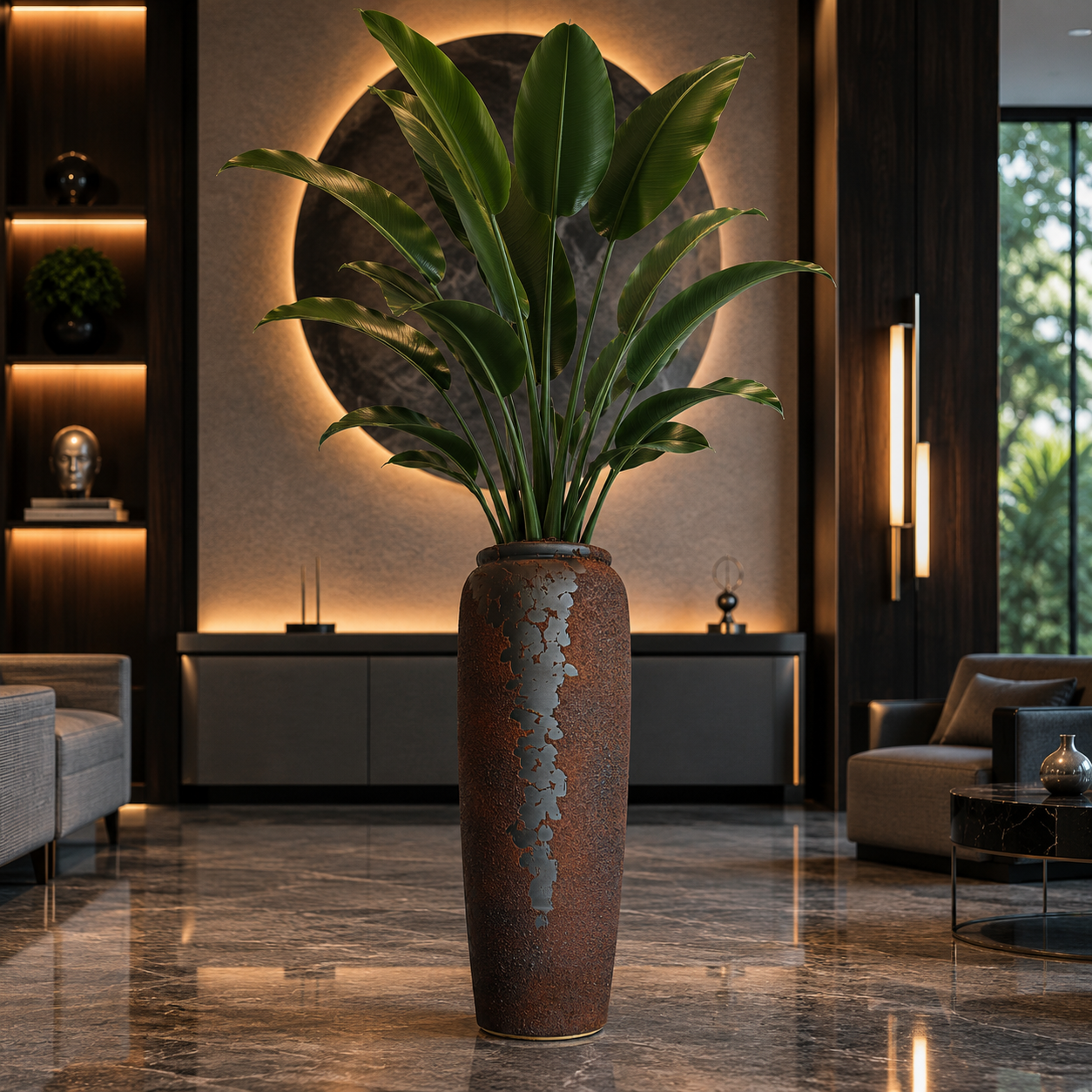 RustVena Premium Seramik Saksı 43x43x126cm