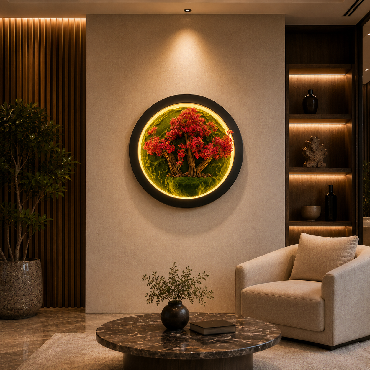 Işıklı Bonsai Duvar Tablosu – 3 Boyutlu Dekoratif Duvar Sanatı