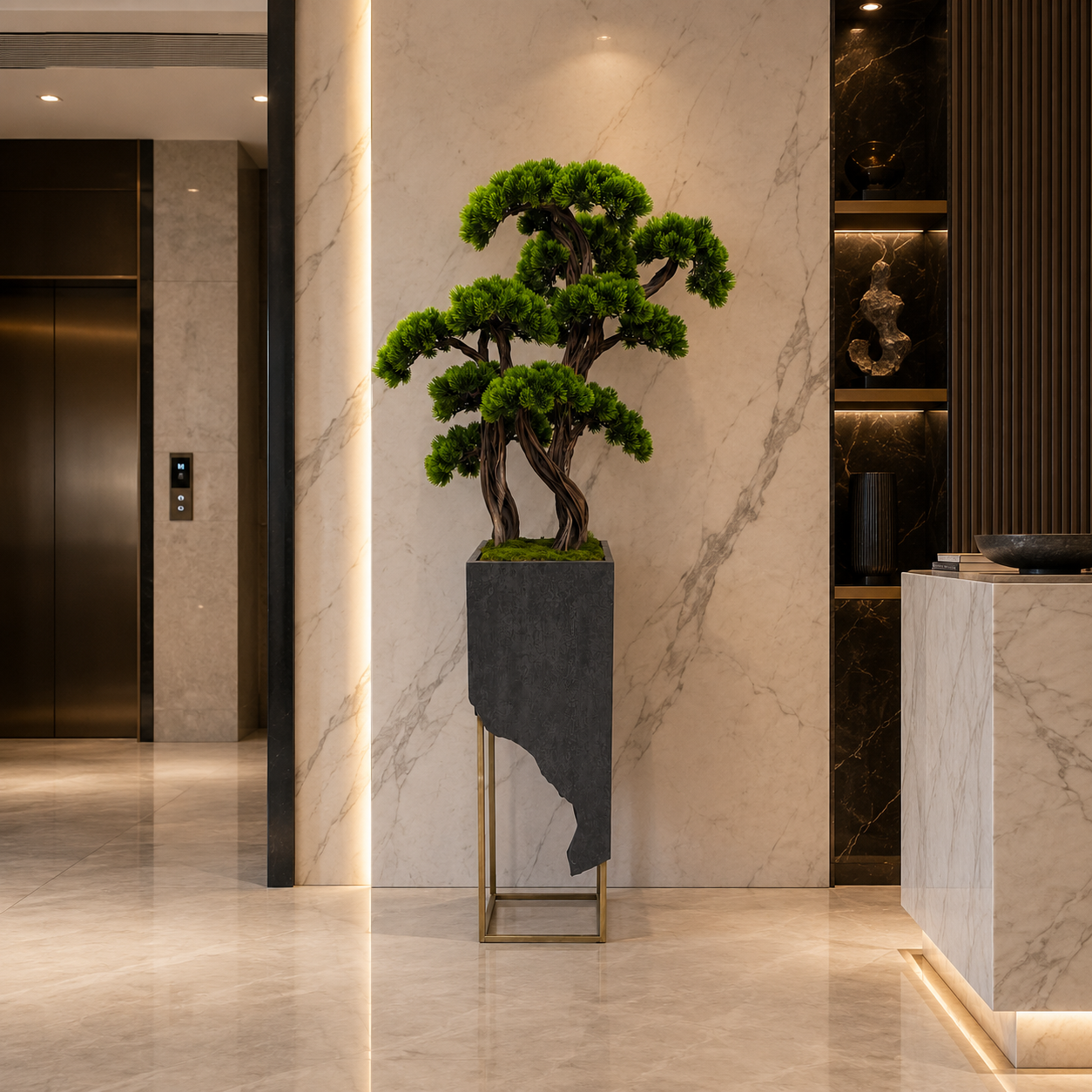 Premium Gri Mermer Desenli Saksıda Niwaki Bonsai 175cm
