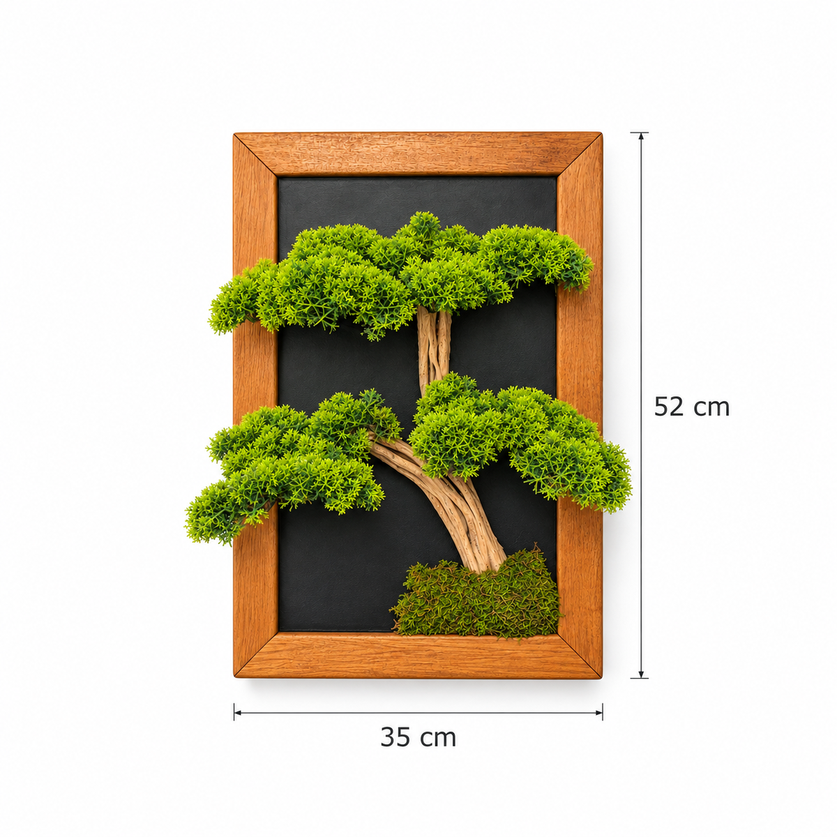 3D Bonsai Tablo – Doğal Ahşap Çerçeveli Dekoratif Duvar Tablosu | 35x52 cm