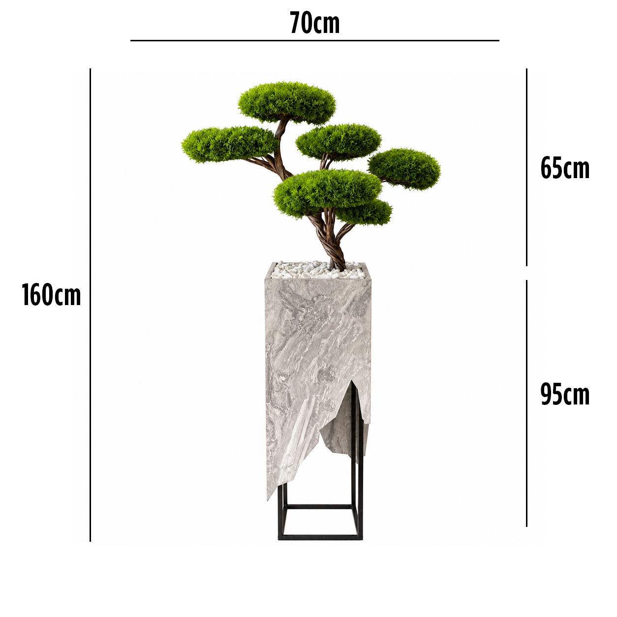 Premium Niwaki Top Bonsai – Mermer Saksılı Dekoratif Yapay Bonsai