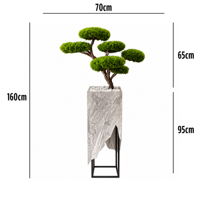 Premium Niwaki Top Bonsai – Mermer Saksılı Dekoratif Yapay Bonsai