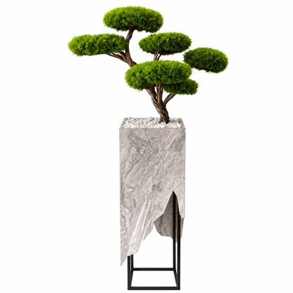 Premium Niwaki Top Bonsai – Mermer Saksılı Dekoratif Yapay Bonsai