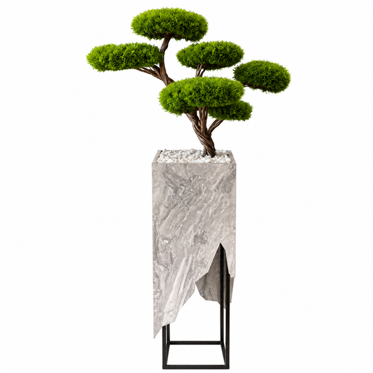 Premium Niwaki Top Bonsai – Mermer Saksılı Dekoratif Yapay Bonsai