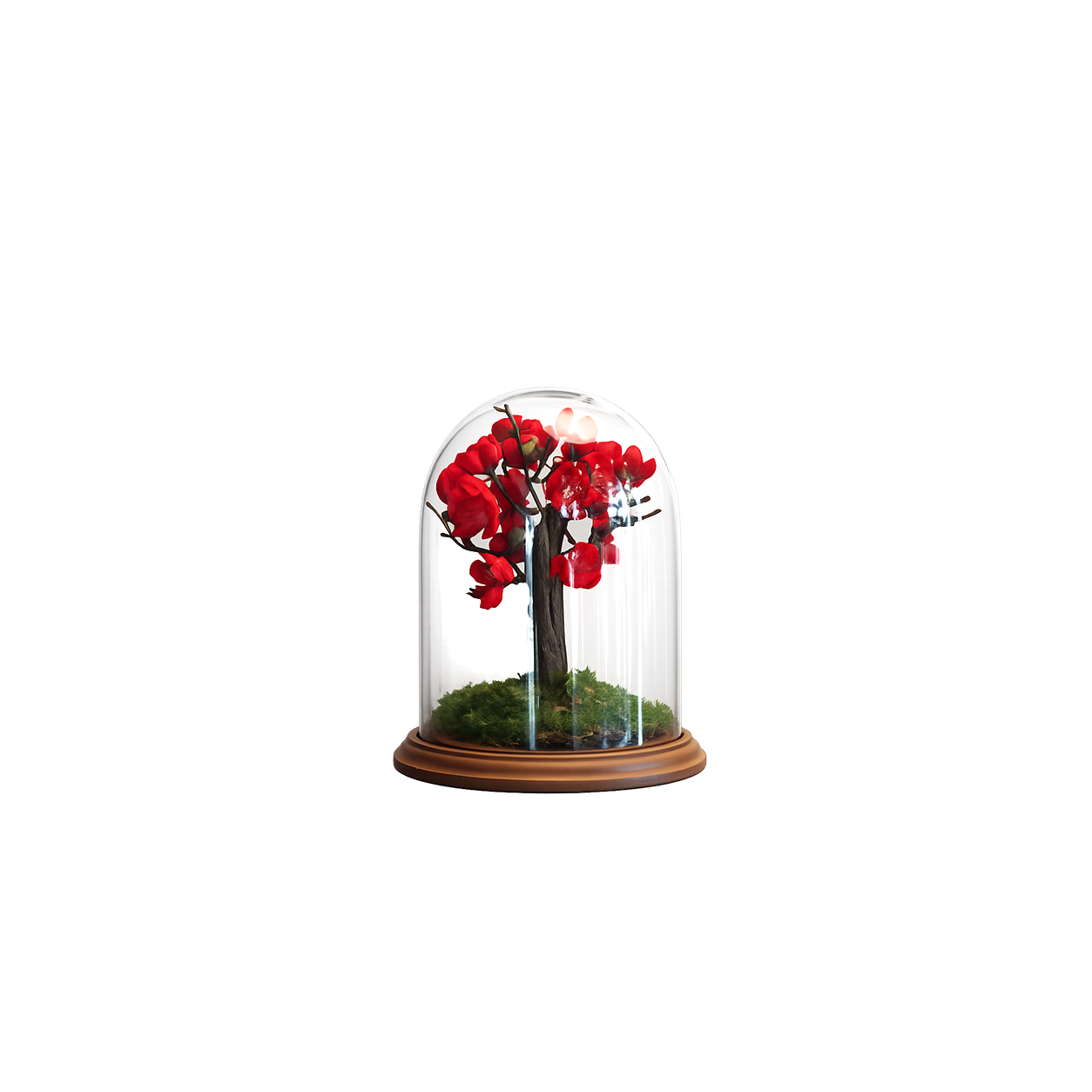 Premium Cam Fanus İçerisinde Kırmızı Yapay Bonsai Ağacı 21cm
