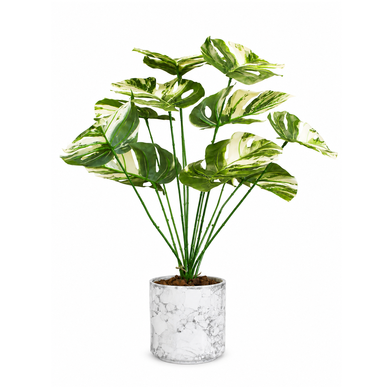 Premium Yapay Alacalı Monstera (Monstera Deliciosa Variegata) – Dekoratif Saksılı Tropikal Bitki 65cm