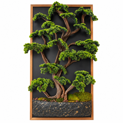Premium 3 Boyutlu Yapay Bonsai Tablo – Ahşap Çerçeveli 200 × 100 cm