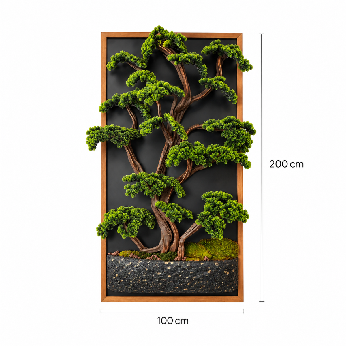 Premium 3 Boyutlu Yapay Bonsai Tablo – Ahşap Çerçeveli 200 × 100 cm