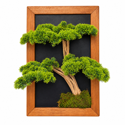 3D Bonsai Tablo – Doğal Ahşap Çerçeveli Dekoratif Duvar Tablosu | 35x52 cm