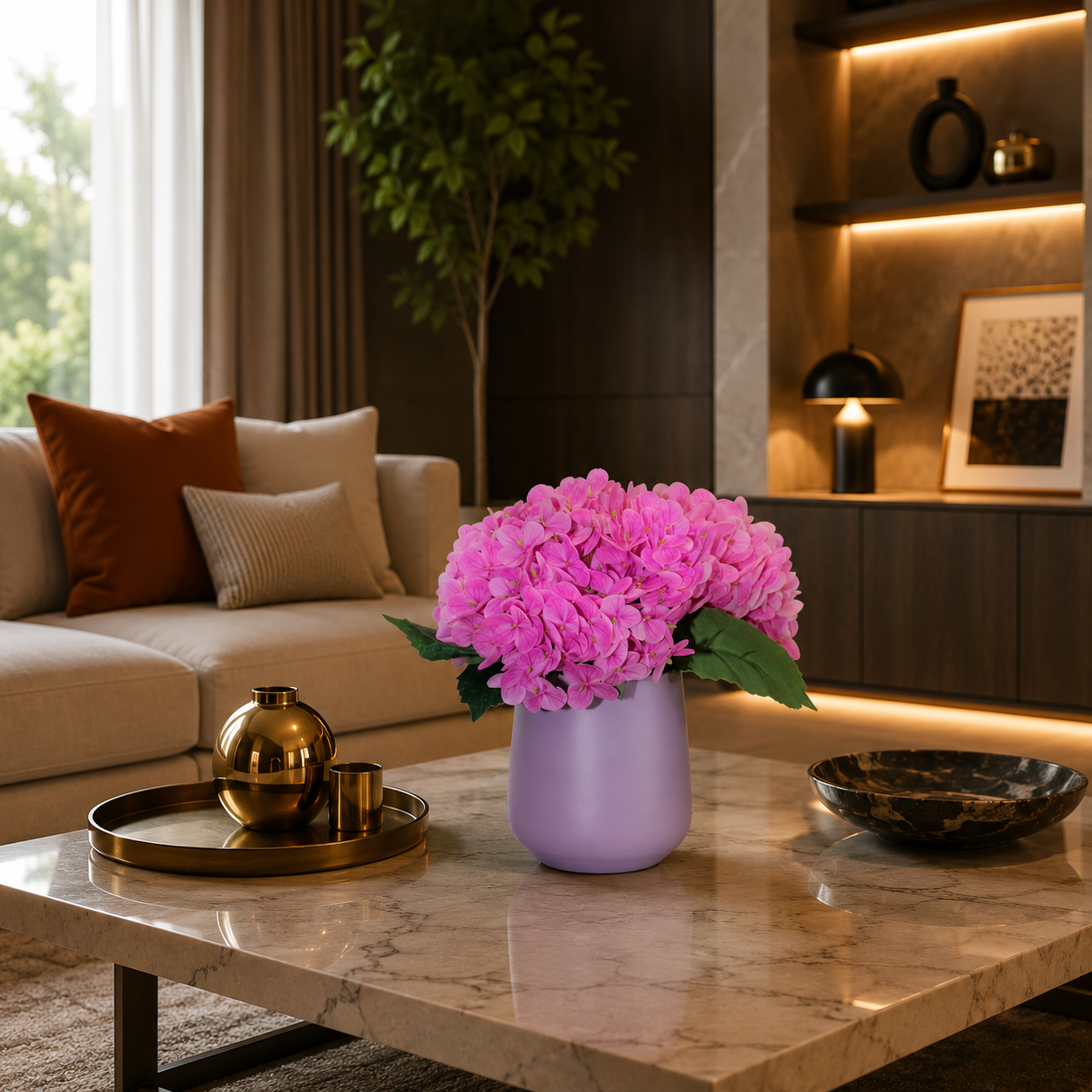 Premium Yapay Pembe Ortanca Aranjmanı 25cm