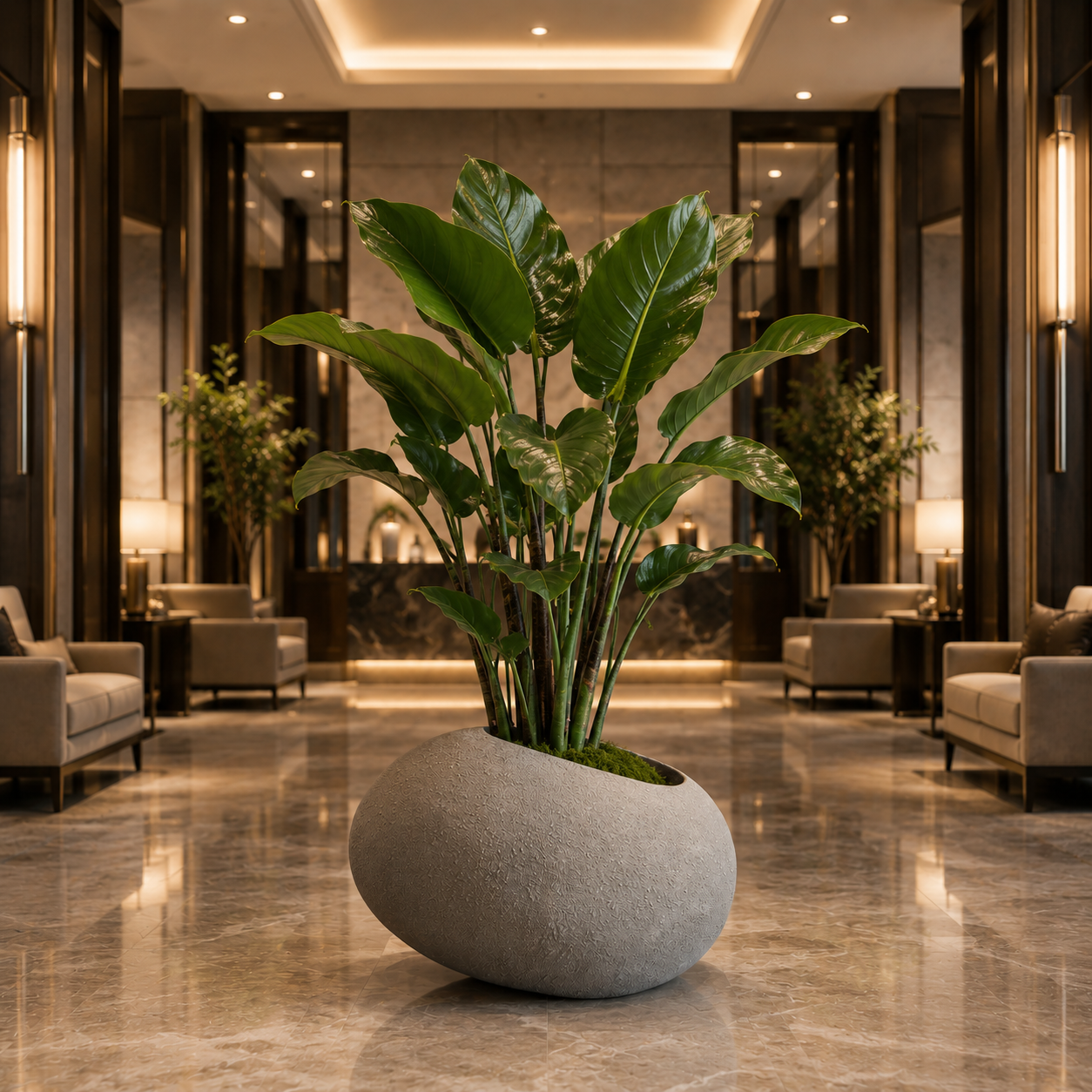 ZenStone Organik Beton Görünümlü Fiber Saksı Gri 76x58x41cm
