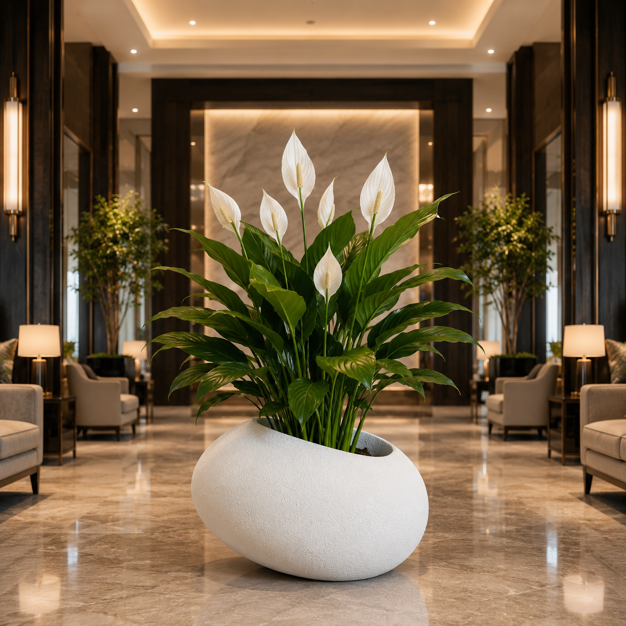 ZenStone Organik Beton Görünümlü Fiber Saksı Beyaz 76x58x41cm