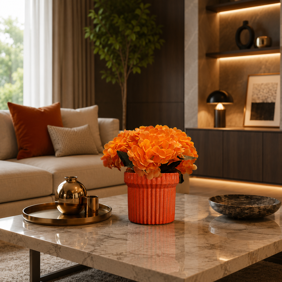 Premium Yapay Turuncu Ortanca Aranjmanı