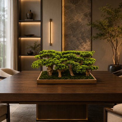 Premium Yapay Bonsai Ormanı – El Yapımı Masaüstü Zen Peyzaj Tasarımı 100x45cm