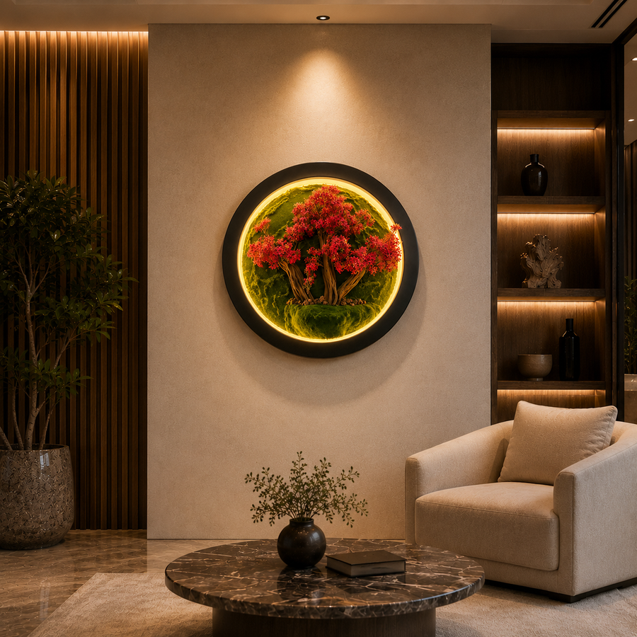 Işıklı Bonsai Duvar Tablosu – 3 Boyutlu Dekoratif Duvar Sanatı