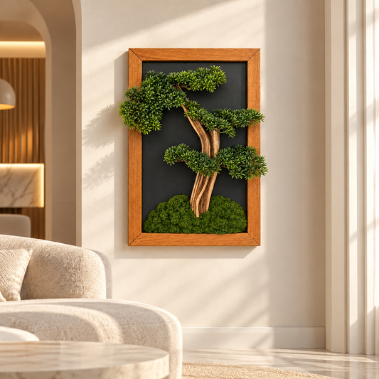 3D Bonsai Tablo – Ahşap Çerçeveli Premium Duvar Dekoru | 38x58 cm